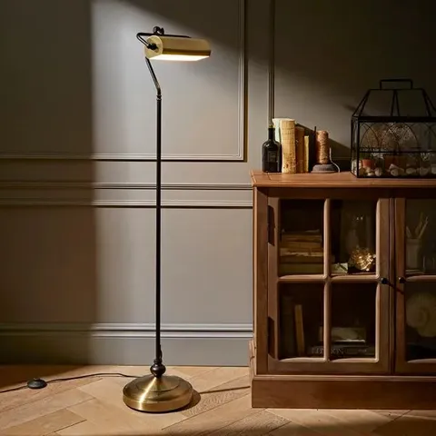 BOXED BANKER FLOOR LAMP - ANTIQUE BRASS