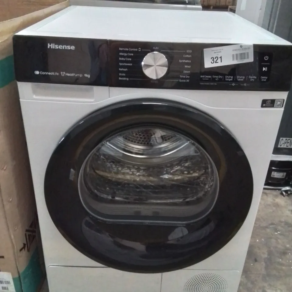 HISENSE 3S SERIES DH3S902BW3 WIFI CONNECTED 9KG HEAT PUMP TUMBLE DRYER - WHITE - A+++ RATED