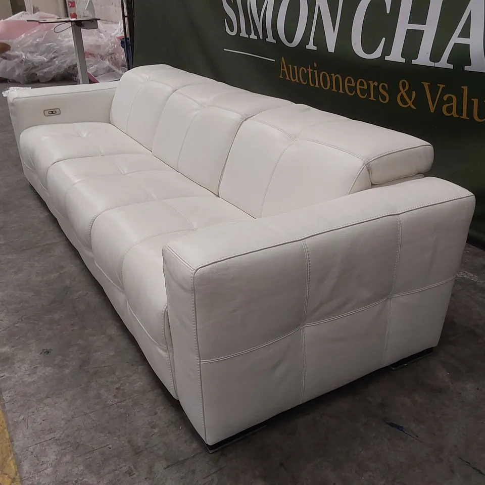 QUALITY DESIGNER ITALIAN MADE SAVVANNE LARGE 4 SEATER ELECTRIC RECLINER LEATHER SOFA - WHITE