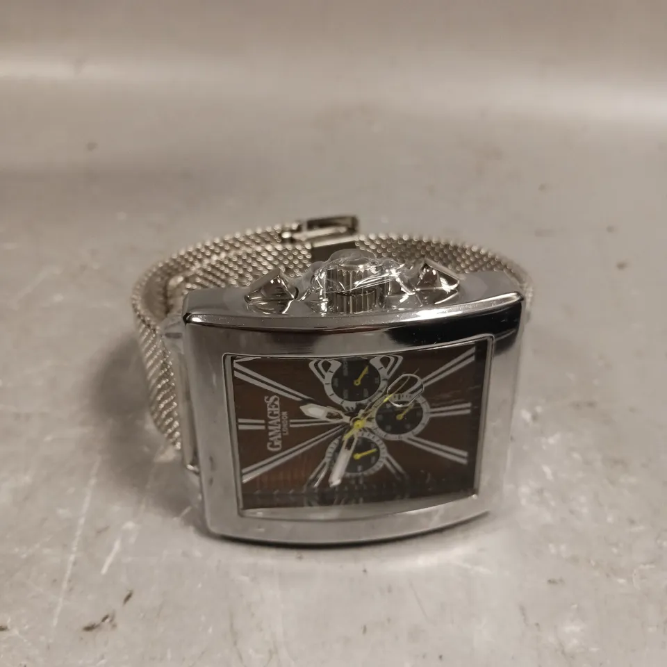 GAMAGES EXCLUSIVE BROWN DIAL STAINLESS STEEL CASE WATCH 