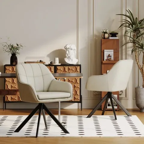 BOXED PAIR OF 51CM H UPHOLSTERED ARM DINING CHAIRS - BEIGE