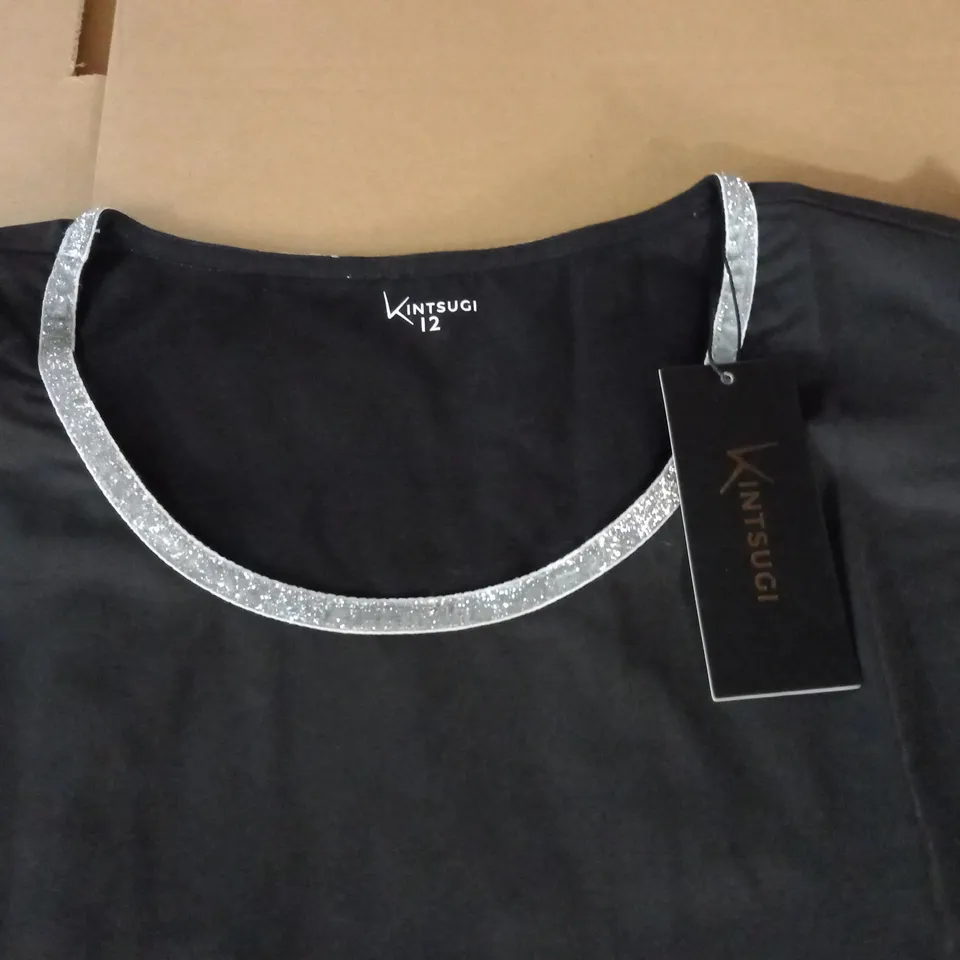 BRAND NEW KINTSUGI CROPPED BLACK TOP WITH BATWING SLEEVES AND HIDDEN SIDE ZIP - 12