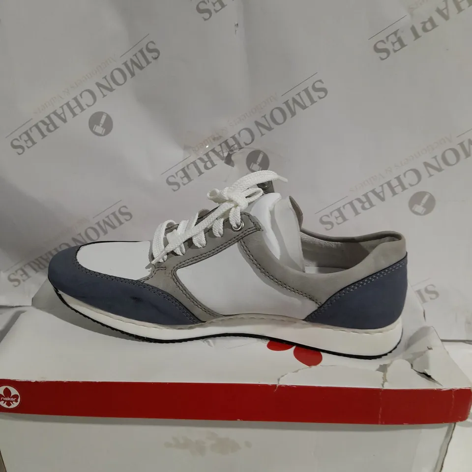 BOXED PAIR OF RIEKER SNEAKERS WITH REMOVABLE INSOLE COMBINATION BLUE UK SIZE 6.5
