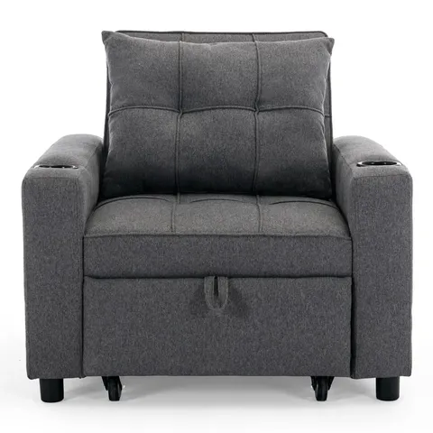 BOXED HUDSON GREY FABRIC 1 SEATER SOFA BED (1 BOX)