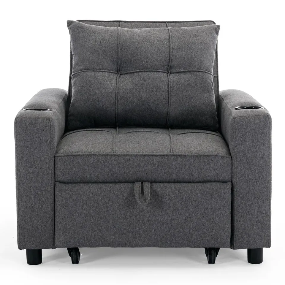 BOXED HUDSON GREY FABRIC 1 SEATER SOFA BED (1 BOX)