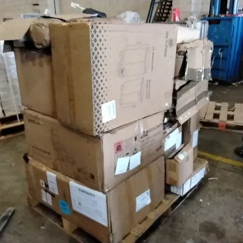 PALLET OF ASSORTED HOUSEHOLD GOODS AND PRODUCTS TO INCLUDE;ICE MOULDS,PORTABLE ANGLE GRINDER,SUN GLASSES,UV PAINT SETS,TRASH CAN,OFFICE CHAIR