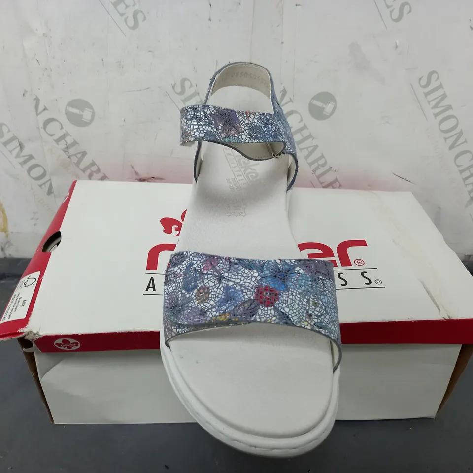 BOXED RIEKER FLORAL DESIGN SANDALS IN WHITE/BLUE MULTI - EU 41