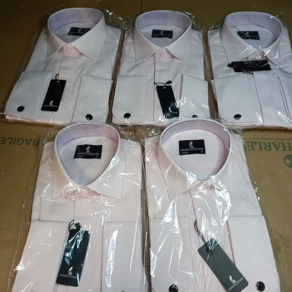 MOSES KUSHNER LOT OF 5 LONG SLEEVE SLIM FIT BUTTONED LIGHT PINK SHIRTS - MEDIUM