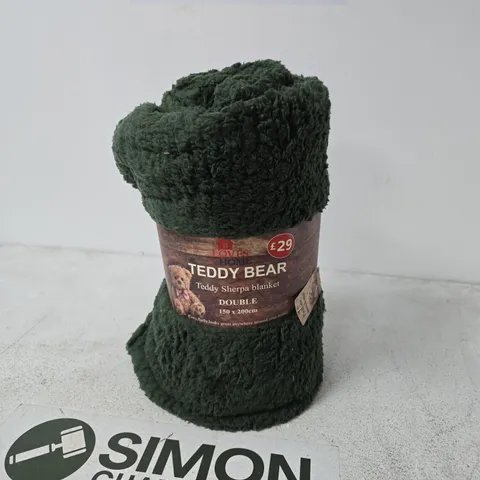 TEDDY BEAR SHERPA BLANKET – DARK GREEN, 150 X 200 CM