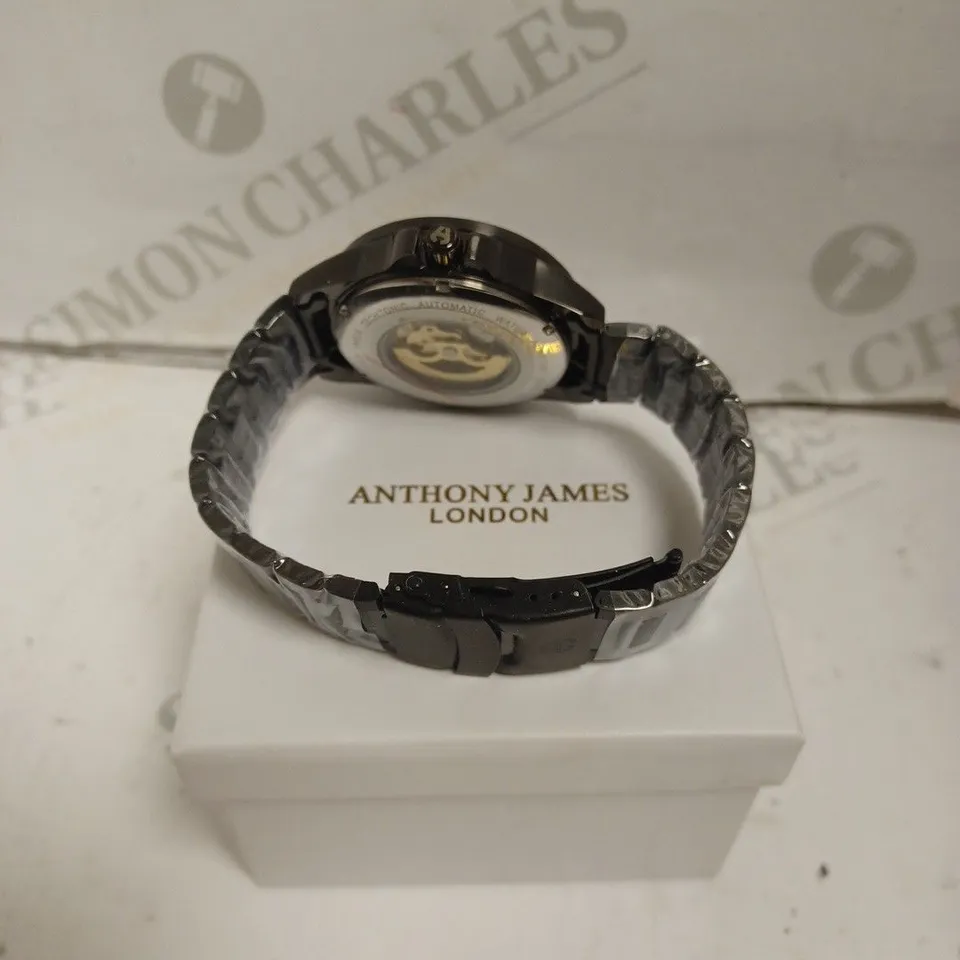 BOXED ANTHONY JAMES GENTS LIMITED EDITION TECHTONIC AUTOMATIC WATCH - STAINLESS STEEL - 3 ATM. 