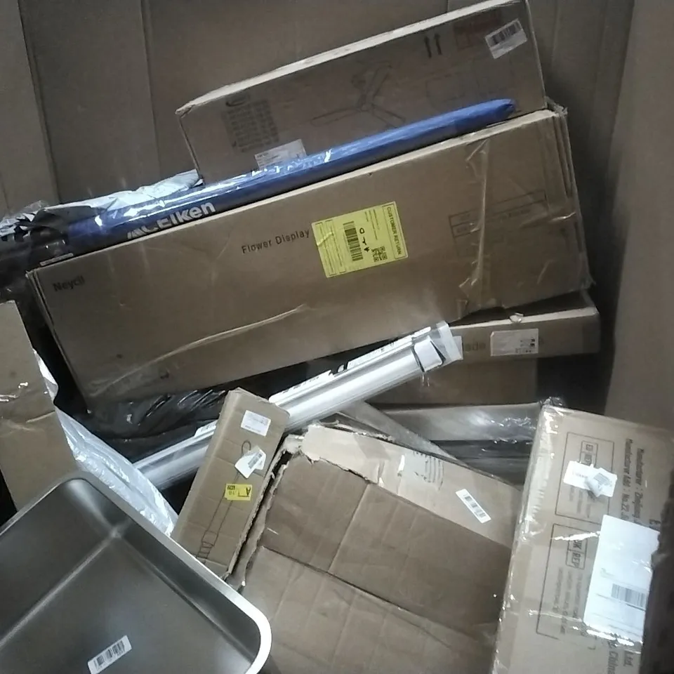 PALLET OF HOUSEHOLD ITEMS TO INCLUDE SHOWER SYSTEM, ELEVATED DOG BOWLS, DANCE MAT, VIBRATION PLATE EXCERISE MACHINE AND OTHER ASSORTED ITEMS...
