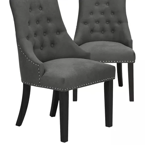 WARWICK PAIR OF VELVET DINING CHAIRS WITH LEGS FOR ASSEMBLY - CHARCOAL/BLACK - FSC CERTIFIED - COLLECTION ONLY