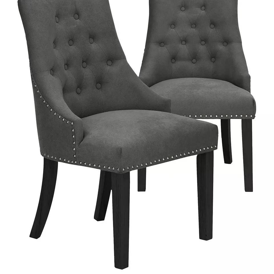WARWICK PAIR OF VELVET DINING CHAIRS WITH LEGS FOR ASSEMBLY - CHARCOAL/BLACK - FSC CERTIFIED - COLLECTION ONLY