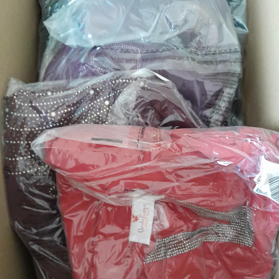 A BOX OF 10 VARIOUS CLOTHING ITEMS INCLUDING 3 FRANK USHER TOPS ETC. 