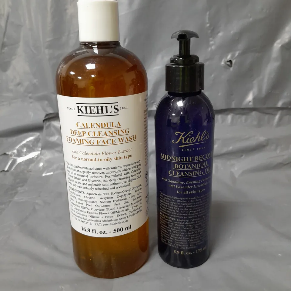 KIEHL'S CALENDULA DEEP CLEANSING FOAMING FACE WASH 500ML AND MIDNIGHT RECOVERY BOTANICAL CLEANSING OIL 175ML