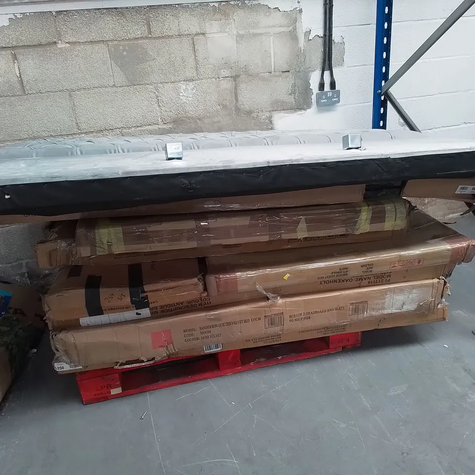 PALLET OF ASSORTED FLAT PACK BED PARTS