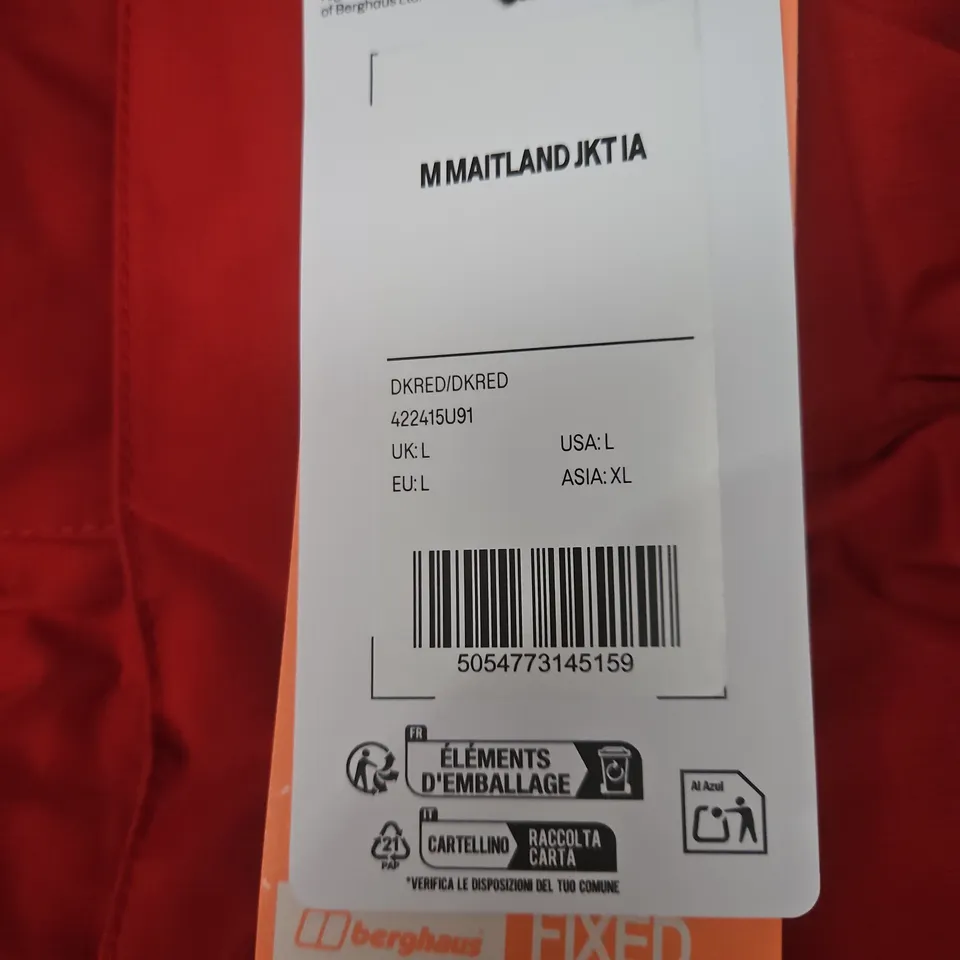 BERGHAUS MAITLAND JACKET – RED – UK SIZE L (MAITLAND JKT) – TAGS ATTACHED
