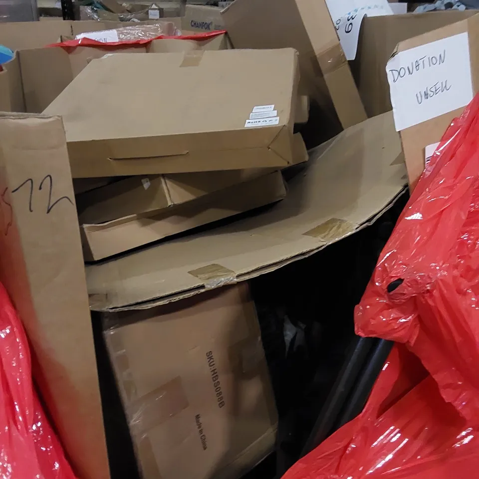 PALLET TO CONTAIN ASSORTED HOUSEHOLD ITEMS AND CONSUMER PRODUCTS. INCLUDING FOLDING CHAIR, BOXED FURNITURE ETC