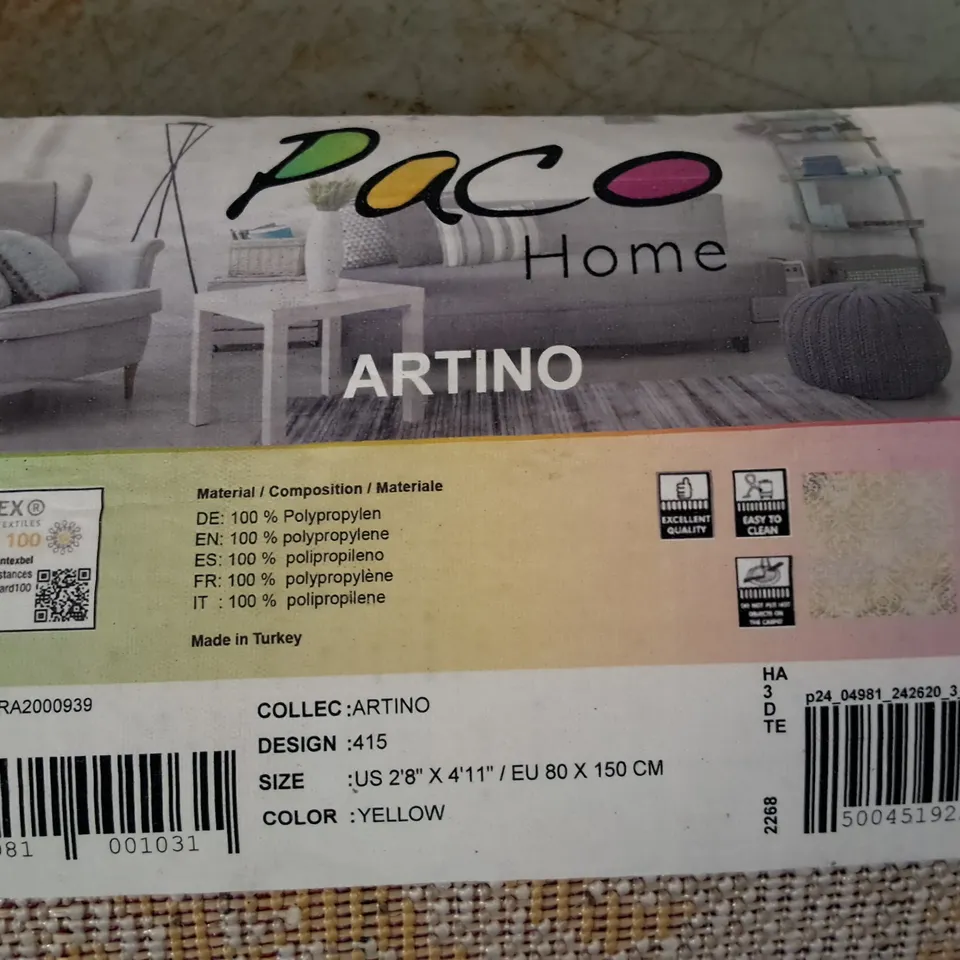 BRAND NEW PACO ARTINO RUG IN YELLOW - 80X150CM