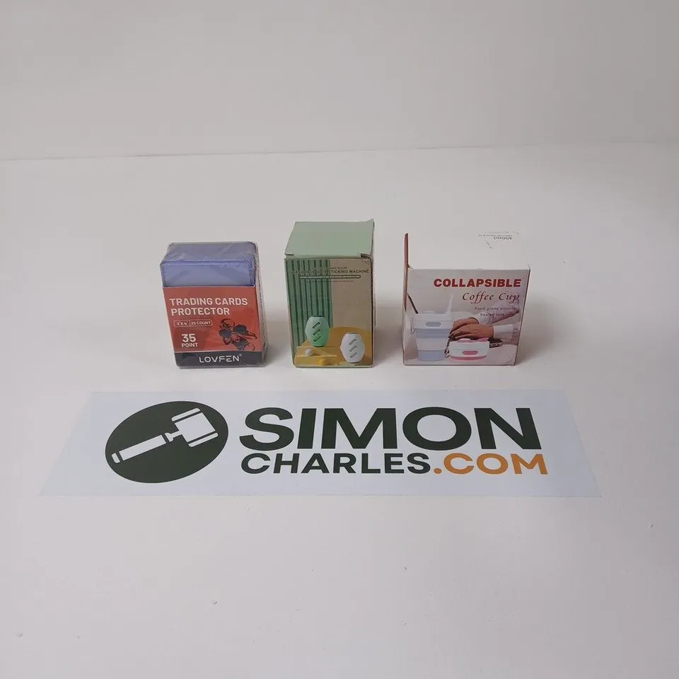 APPROXIMATELY 15 ASSORTED HOUSEHOLD PRODUCTS TO INCLUDE TRADING CARDS PROTECTOR,WASHABLE HAIR STICKING MACHINE, COLLAPSABLE COFFEE CUP ETC - COLLECTION ONLY 