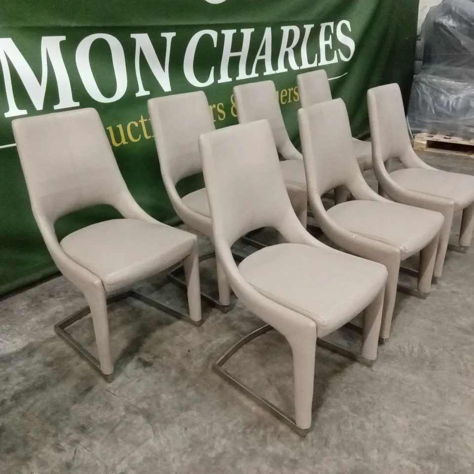 SET OF 7 DESIGNER LEATHER UPHOLSTERED DINING CHAIRS
