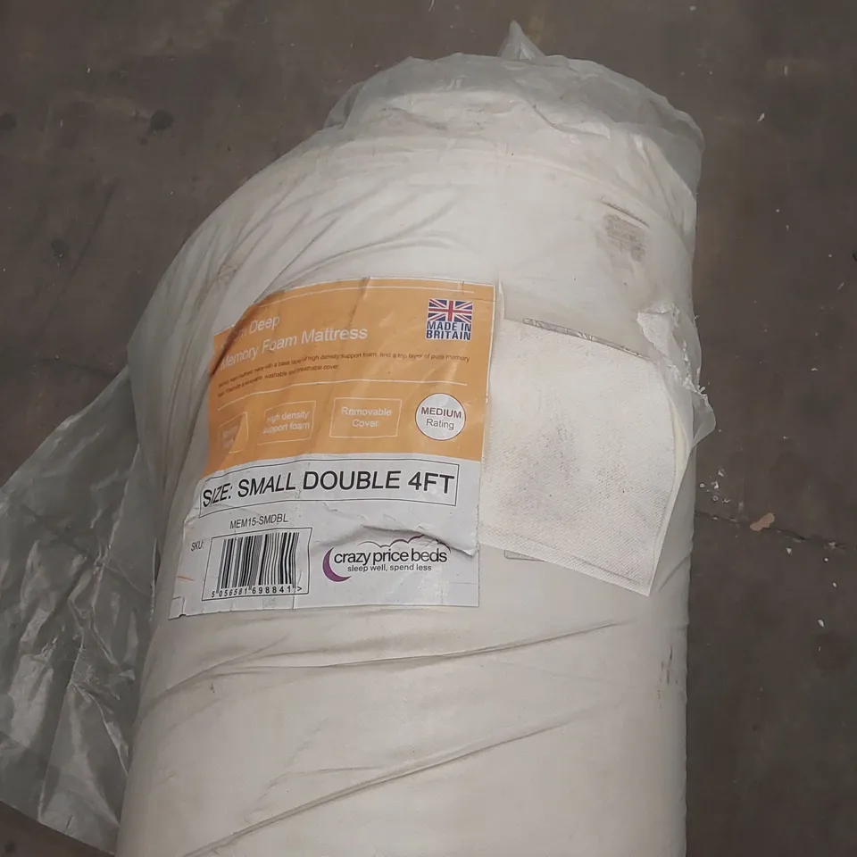 QUALITY BAGGED AND ROLLED 15CM DEEP MEMORY FOAM 4FT SMALL DOUBLE MATTRESS 