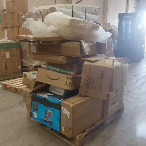 PALLET OF ASSORTED HOUSEHOLD GOODS AND PRODUCTS TO INCLUDE;RELAX MATTRESS,TOILET SEAT,VIBRATION PLATE