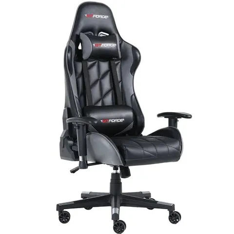 BOXED GT FORCE PRO GT LEATHER RACING SPORTS OFFICE CHAIR IN BLACK & GREY (1 BOX)