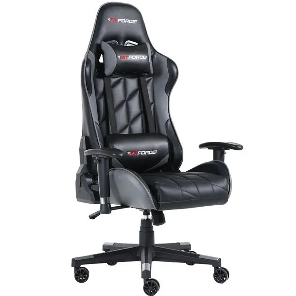 BOXED GT FORCE PRO GT LEATHER RACING SPORTS OFFICE CHAIR IN BLACK & GREY (1 BOX) RRP £229.99