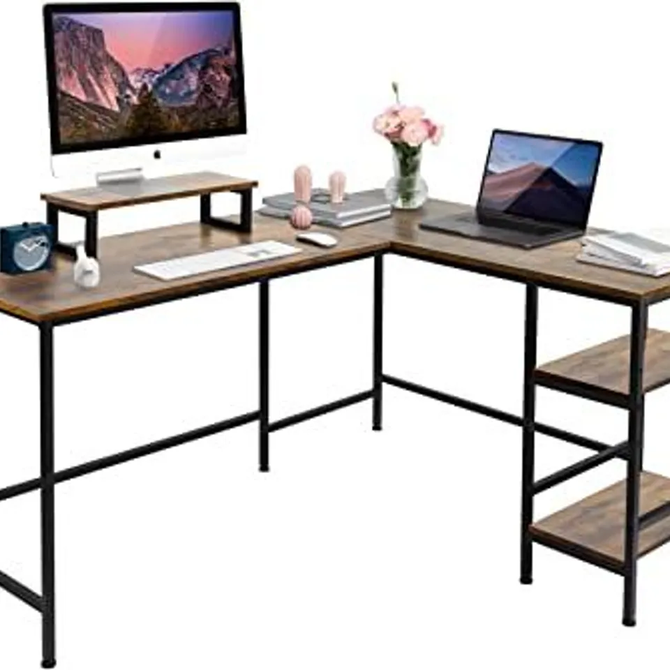 BOXED RAYVEMDAC L SHAPED OFFICE DESK BROWN