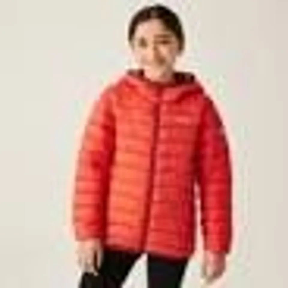 BRAND NEW REGATTA KIDS' HOODED MARIZION BAFFLED JACKET IN RED SKY/MINERAL RED - 5-6