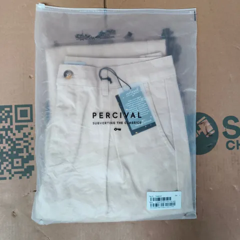BAGGED PERCIVAL SEB INVERTED PLEAT TROUSERS IN CREAM SIZE 34S