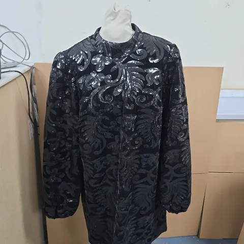 PHASE EIGHT TRUDY BLACK SEQUIN VELVET SHIFT DRESS SIZE 14