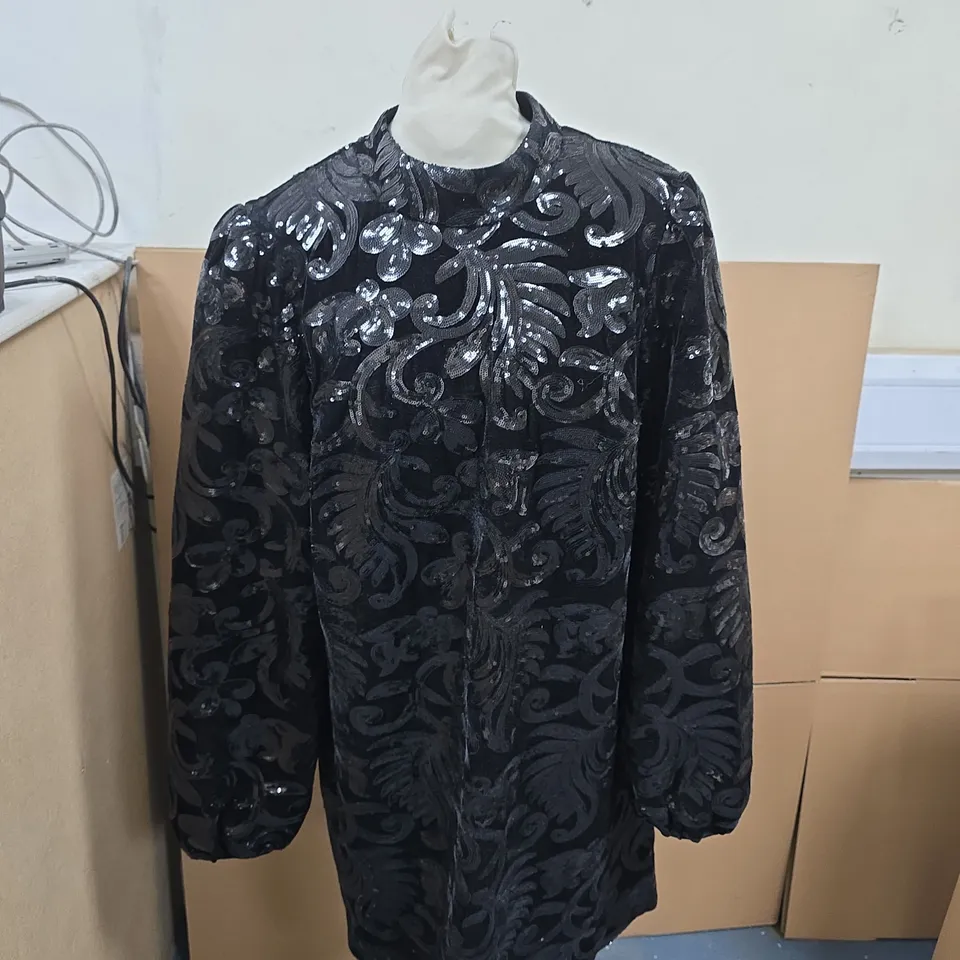 PHASE EIGHT TRUDY BLACK SEQUIN VELVET SHIFT DRESS SIZE 14