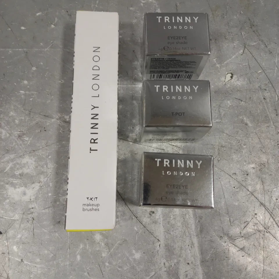 TRINNY LONDON LOT OF 4 ASSORTED PRODUCTS TO INCLUDE - T-POT - T-KIT MAKEUP BRUSHES - EYE2EYE SHADE VIRTUE