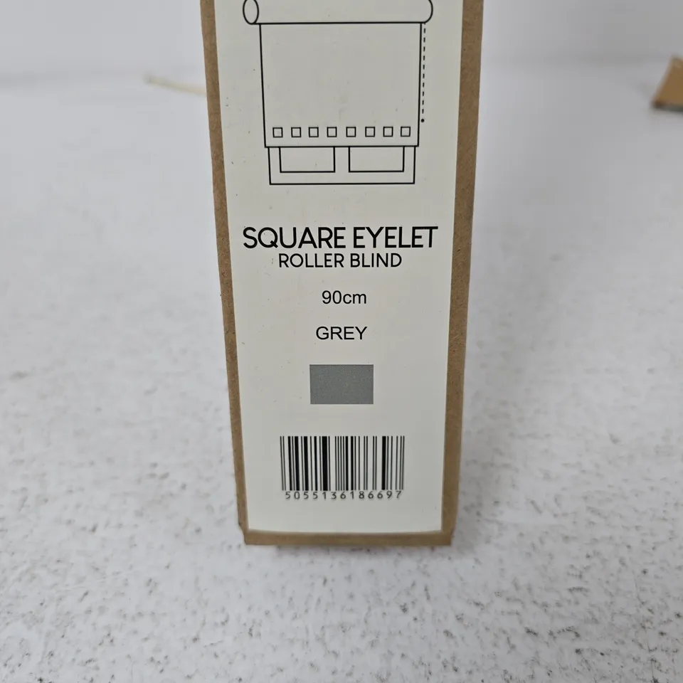 SQUARE EYELET ROLLER BLIND – 90CM WIDE – GREY (BOXED)