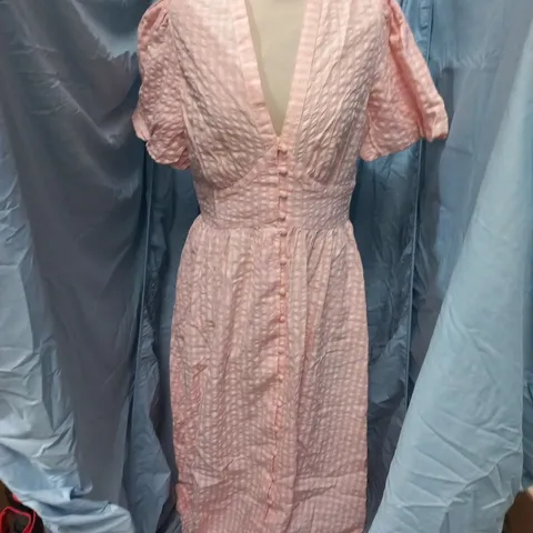 NOBODY'S CHILD PINK GINGHAM MIDI DRESS – UK 10 (EU 38, USA 6) 