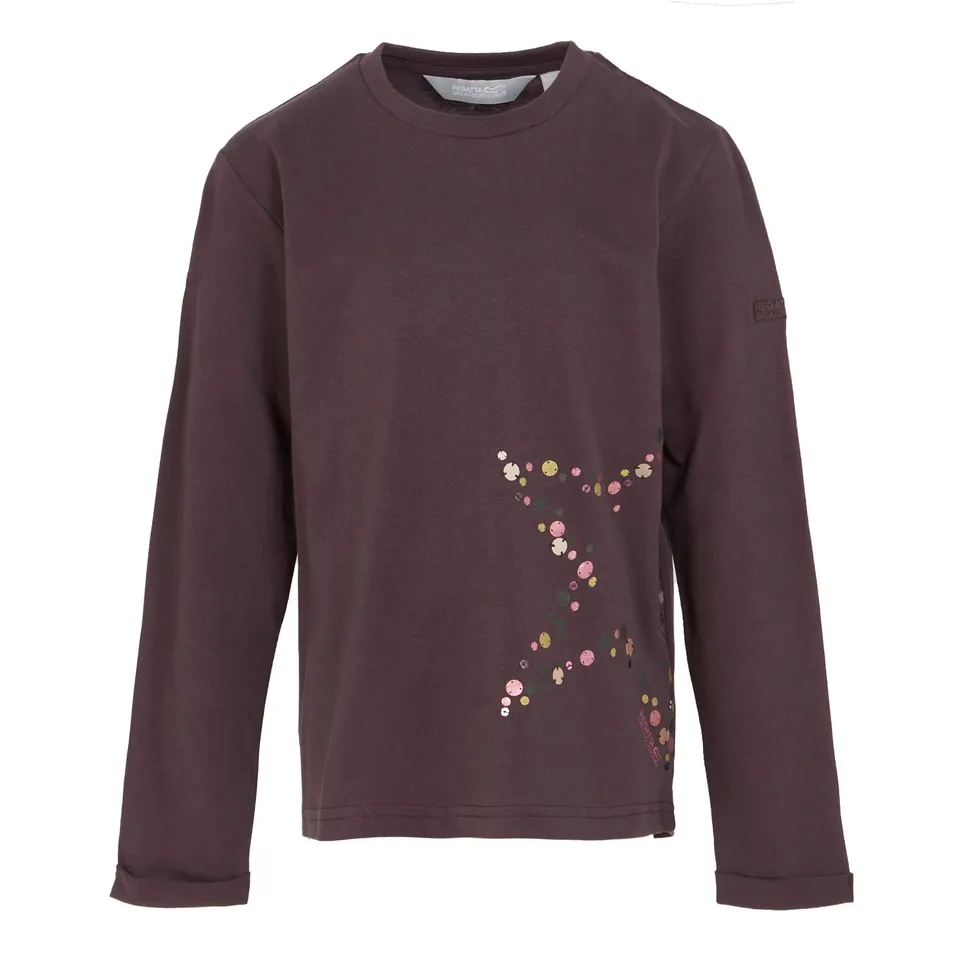 BRAND NEW REGATTA KIDS WENBIE III LONG SLEEVE T-SHIRT IN DEEP PLUM/STAR SIZE UK 3-4 YEARS