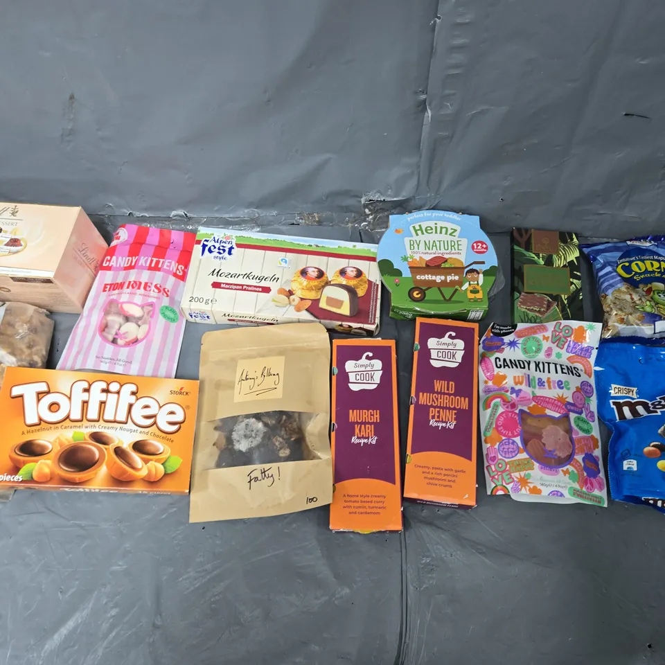 APPROXIMATELY 10 ASSORTED FOOD ITEMS TO INCLUDE SIMPLY COOK RECIPE KITS, LINDT CREATION DESSERT, AND TOFFIFEE ETC. 