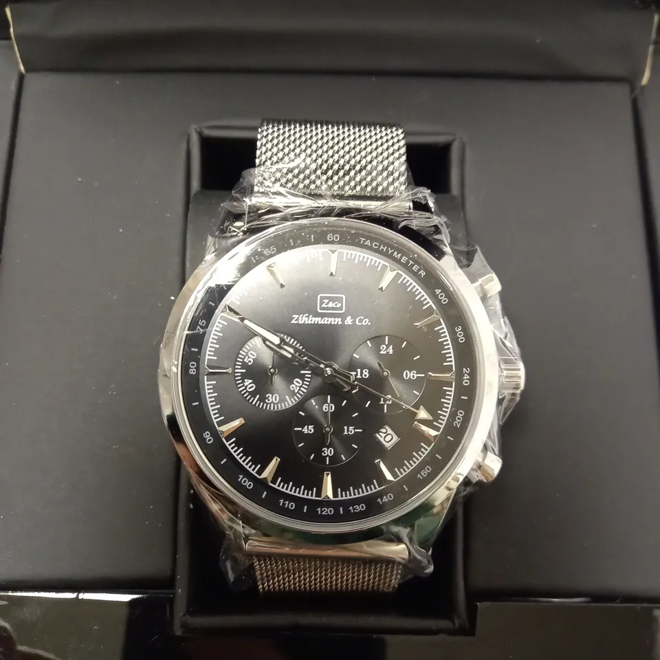 ZIHLMANN & CO TACHYMETER CHRONOGRAPH TRIPLE DIAL MESH STRAP WRISTWATCH