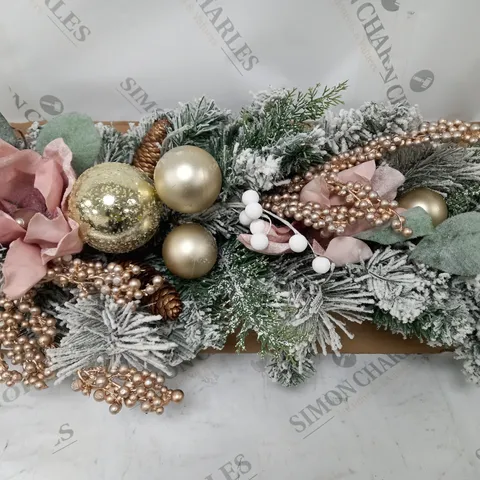 FROSTED ROSE PRE-LIT TEARDROP CHRISTMAS WREATH