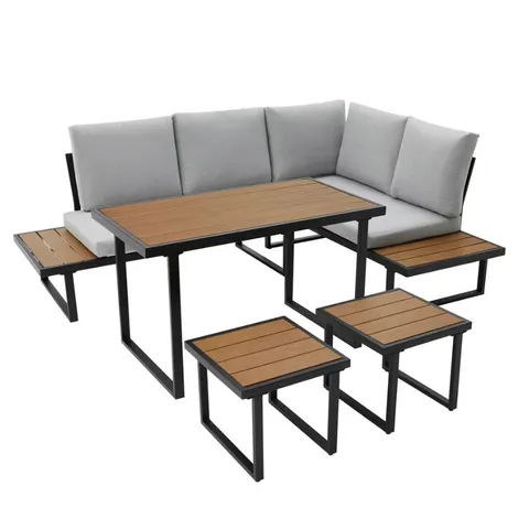 BOXED AMALFI 6 SEATER GARDEN DINING SOFA SET IN GREY (2 BOXES)