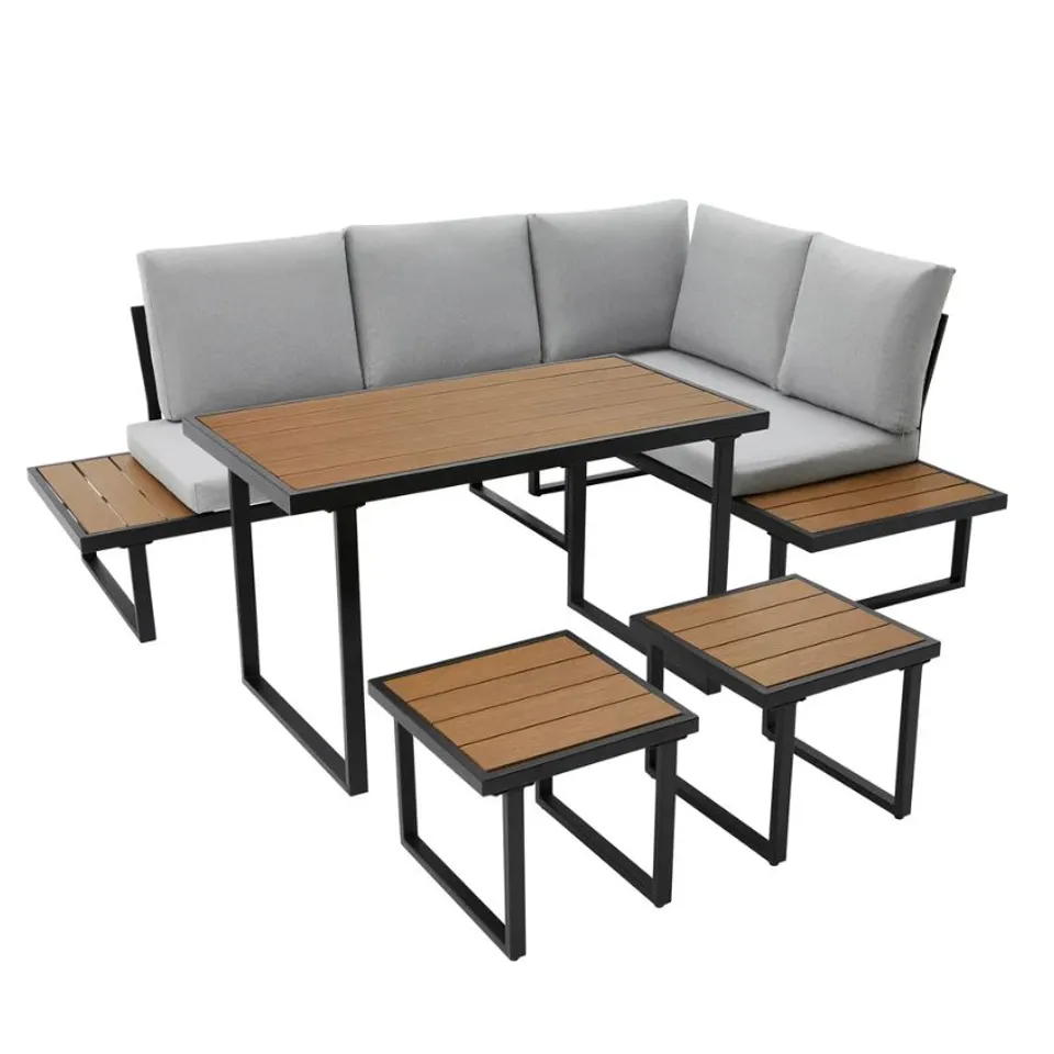 BOXED AMALFI 6 SEATER GARDEN DINING SOFA SET IN GREY (2 BOXES)