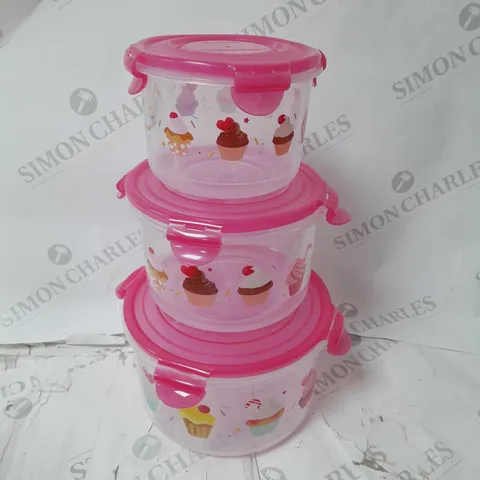 3 PIECE CUPCAKE PRINT FOOD CONTAINERS