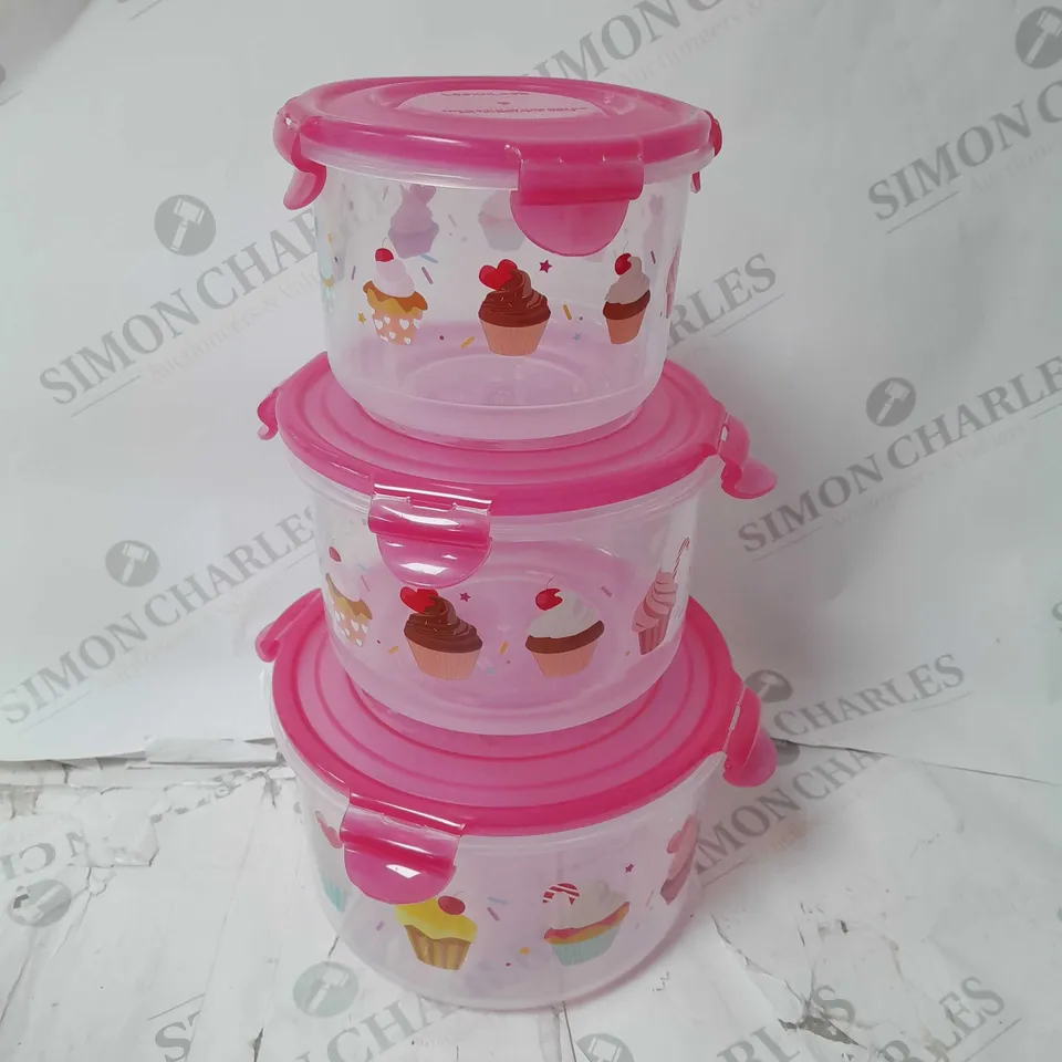 3 PIECE CUPCAKE PRINT FOOD CONTAINERS