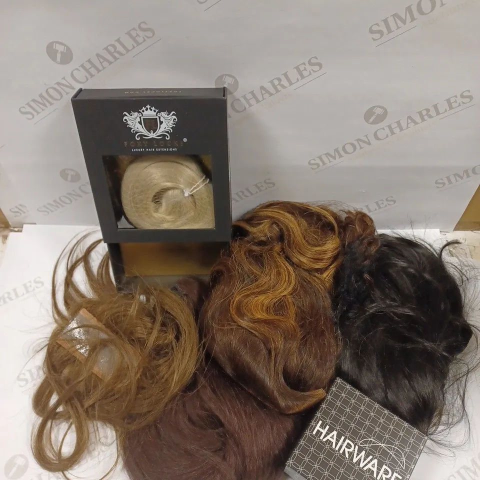 APPROXIMATELY 7 ASSORTED HAIR EXTENSIONS/WIGS