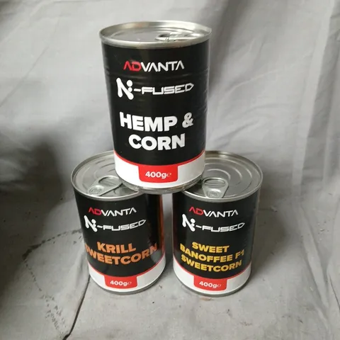 APPROXIMATELY 9 TINS OF SWEETCORN INCLUDING ADVANTA N-FUSED HEMP & CORN KRILL SWEETCORN 400G