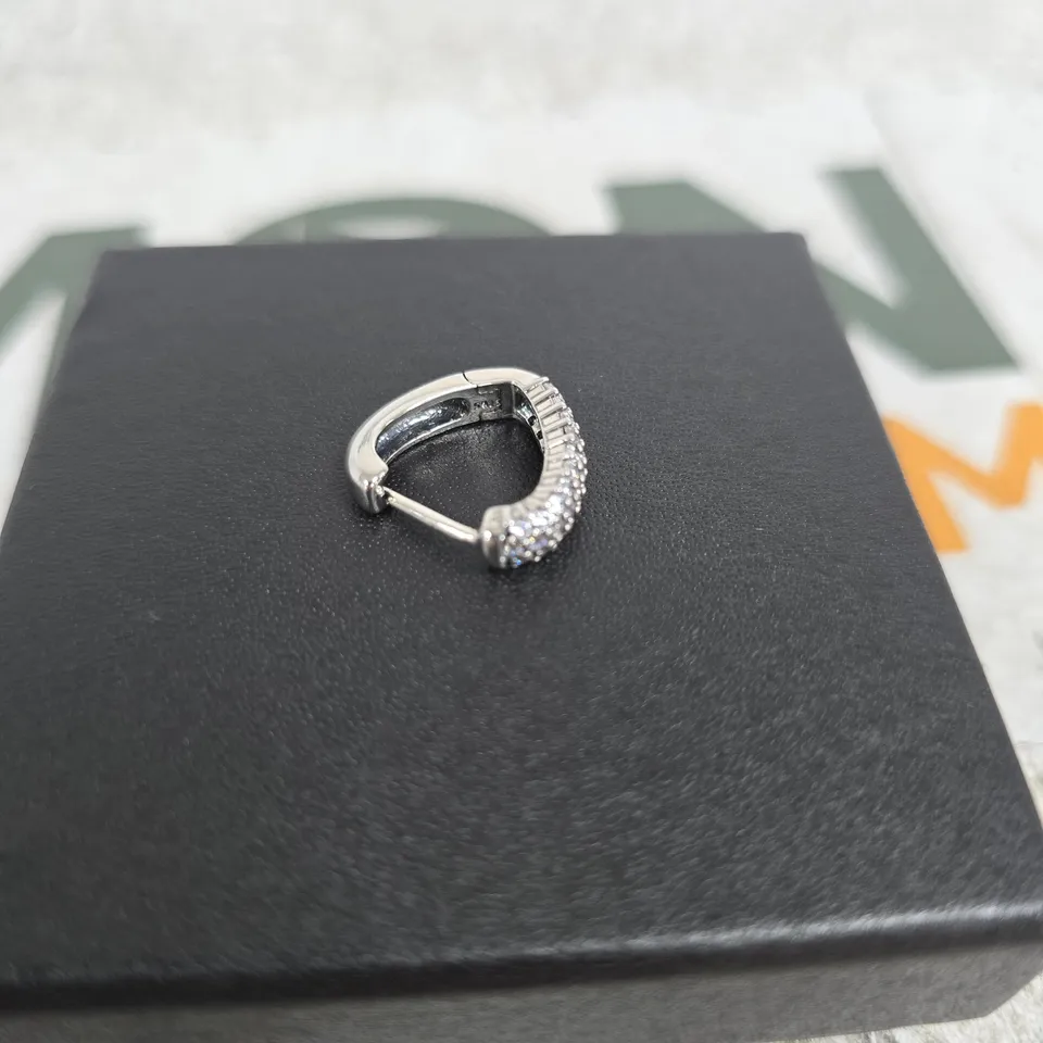 SILVER-TONE HOOP EARRINGS WITH PAVE CRYSTALS (PAIR) – ON PRESENTATION BOX