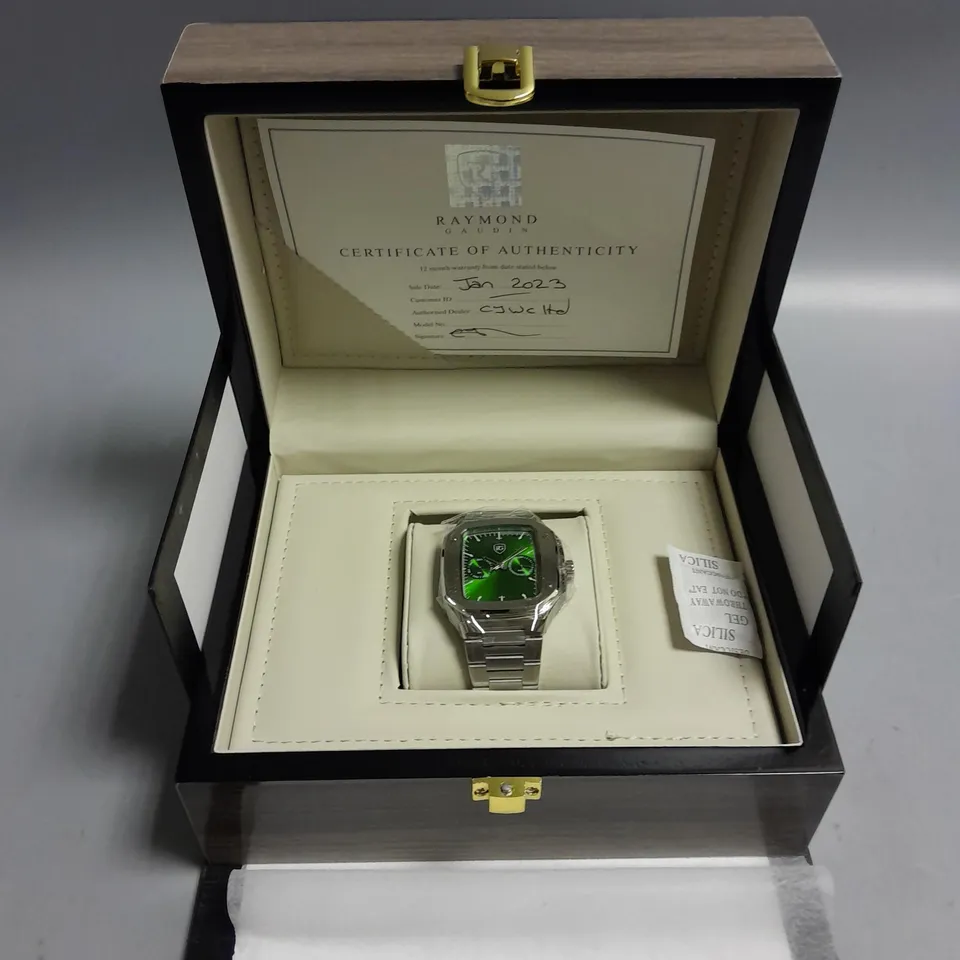 BOXED GENTS RAYMOND GAUDIN STAINLESS STEEL WATCH