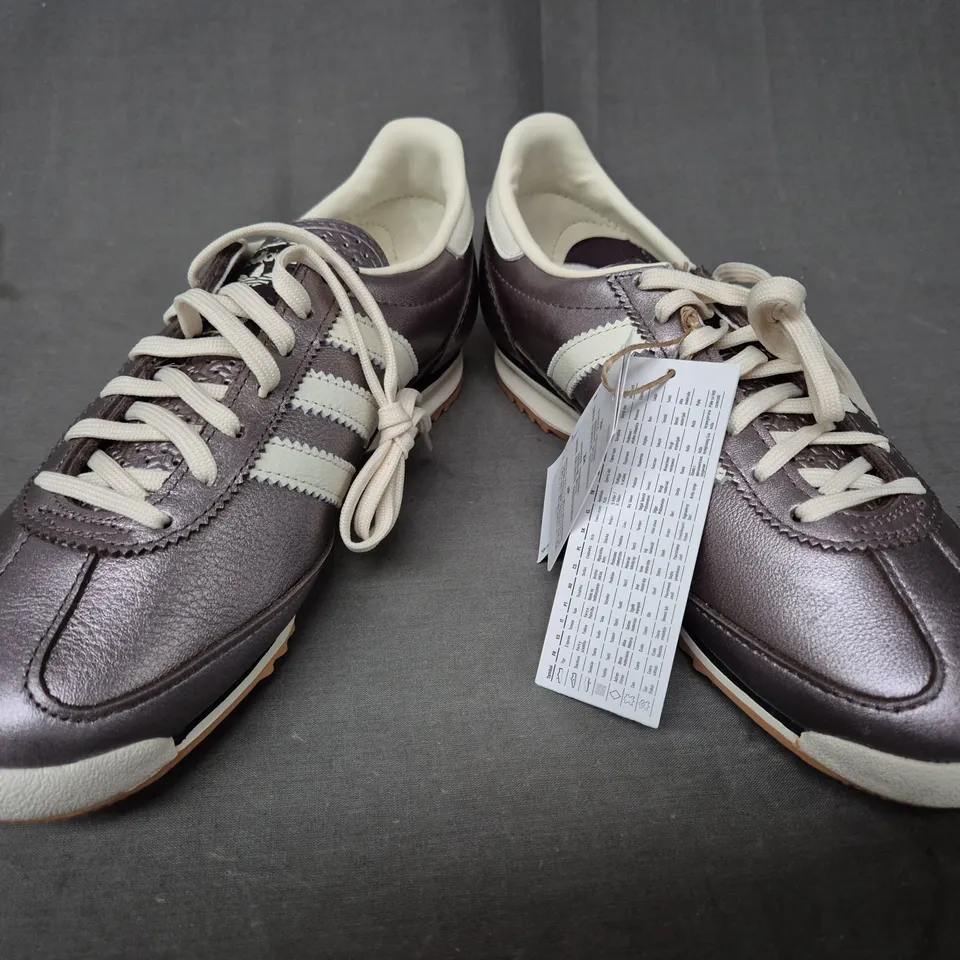 BOXED PAIR OF ADIDAS WOMEN'S SL 72 OG SHOES IN METALLIC DUSTY PURPLE UK SIZE 7